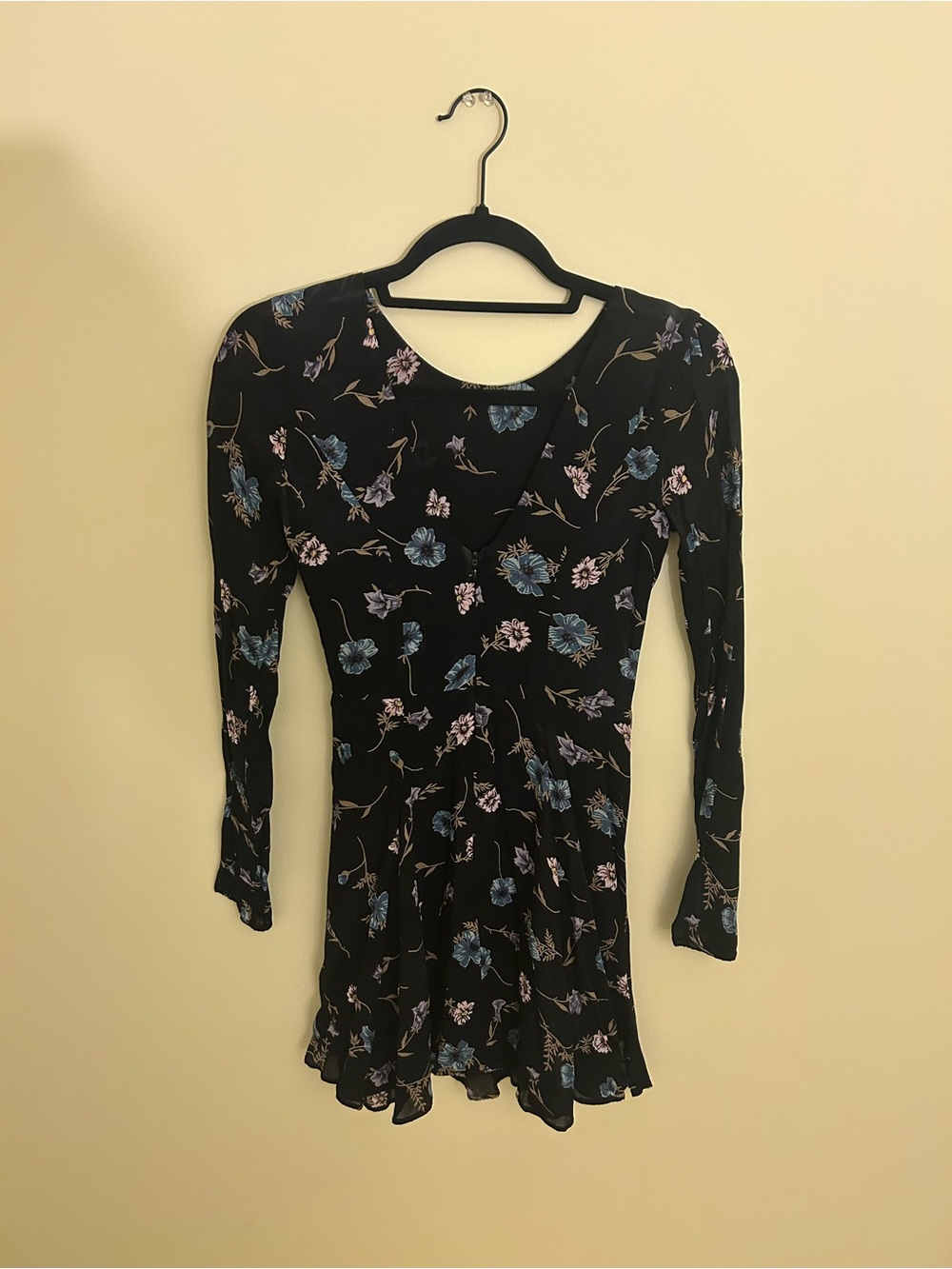 Reformation Black Long-Sleeve Floral Mini Dress